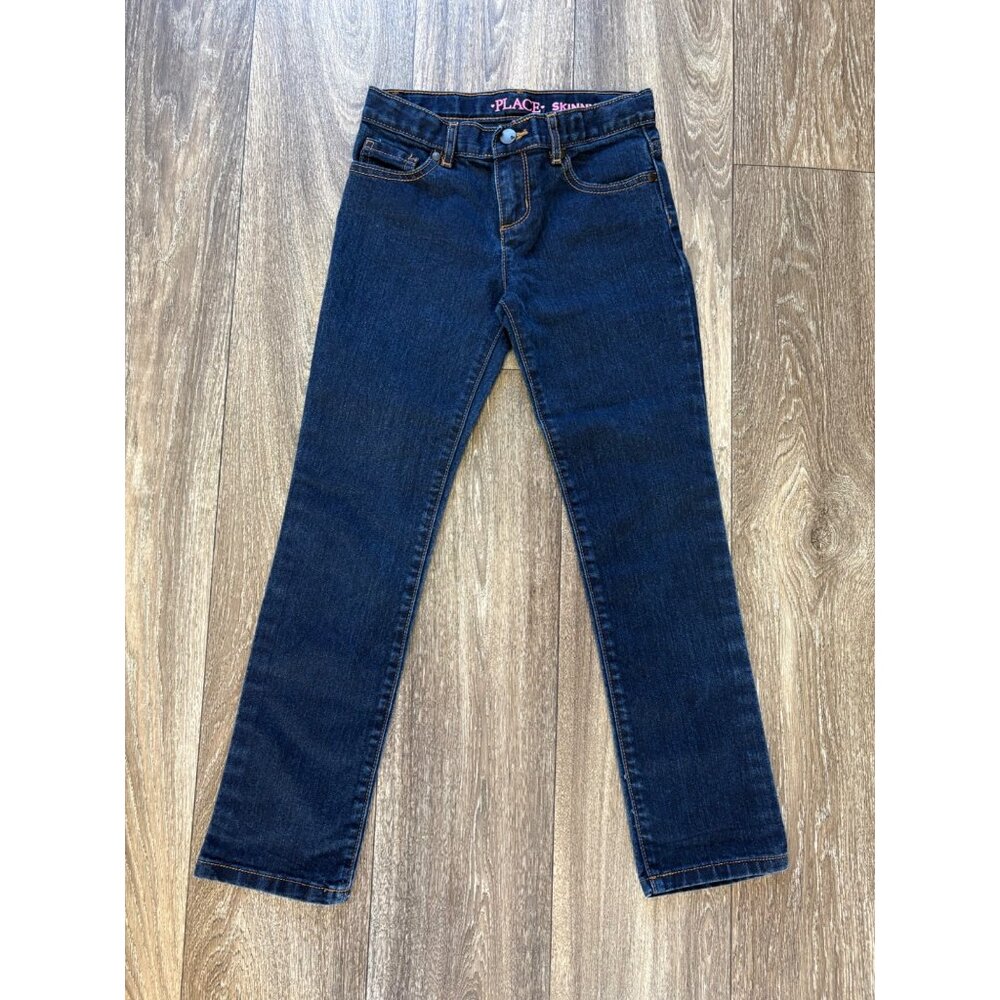CHILDRENS PLACE GIRLS' SKINNY JEANS DENIM DARK BLUE SIZE 8 ADJUSTABLE WAIST